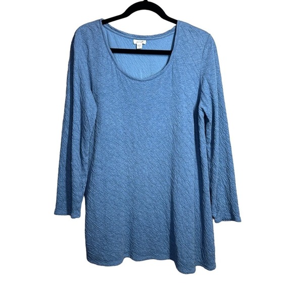 J. Jill Pure Jill 100% Cotton Crinkle Pattern Long Sleeve Tunic Top Blue Size Sm - Picture 4 of 9